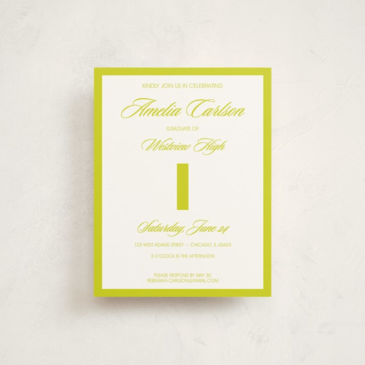 "Classic Pop" - Graduation Insert Cards in Citron by Cleghorn Creative - Front