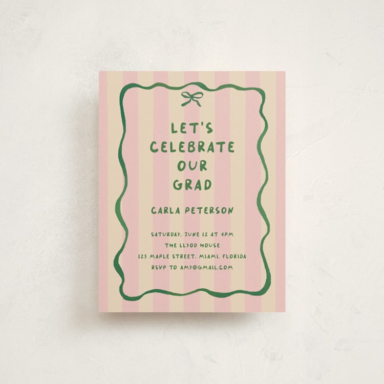 "Whimsical Stripes" - Graduation Insert Cards in Raspberry Matcha by Vera Lim - Front