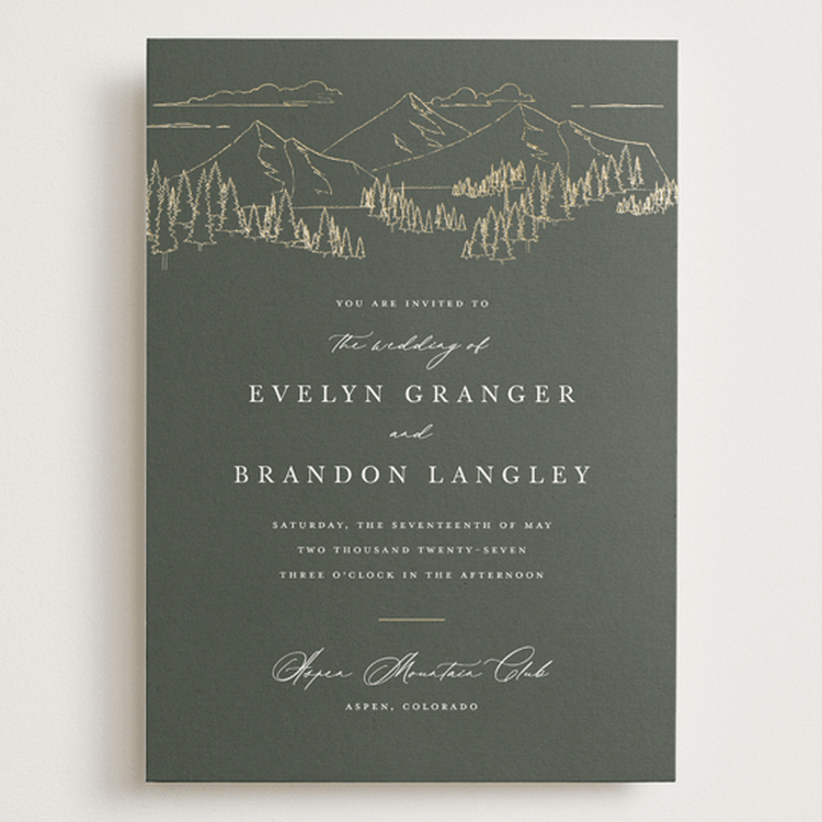 "Peaks" - Wedding Invitations in Hunter by Sarah Brown - Front