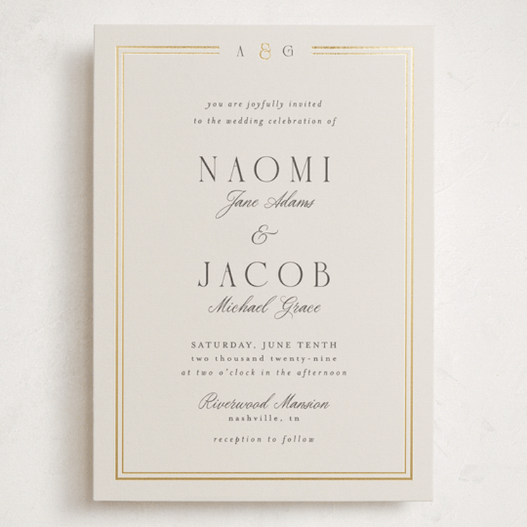 "Grace" - Wedding Invitations in Champagne by Nicole Walsh - Front