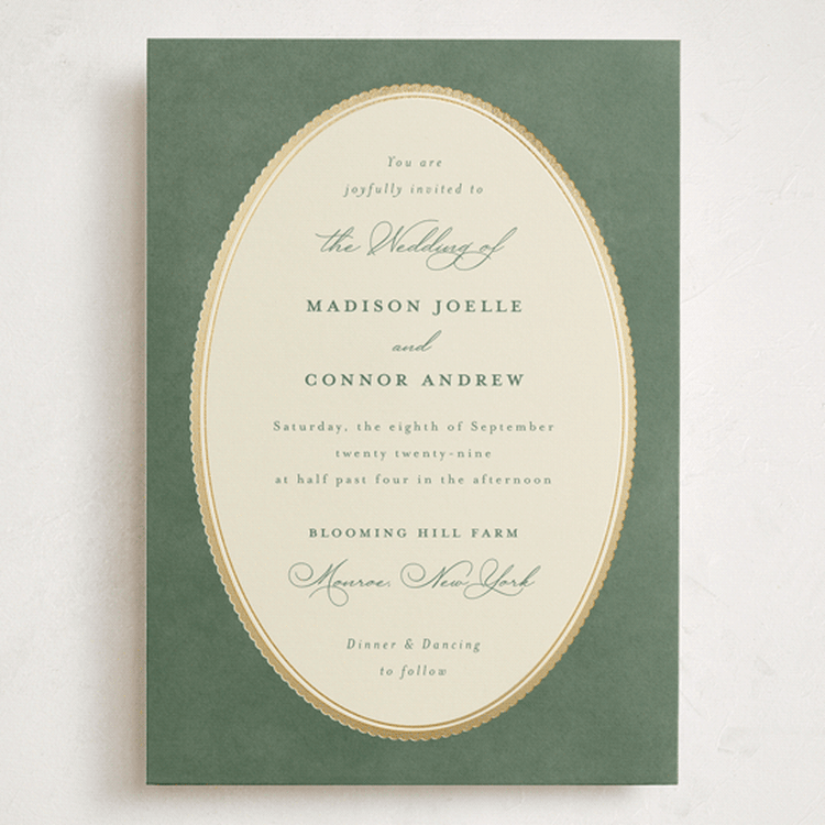 "Vintage Oval" - Wedding Invitations in Rosemary by Emily Betts - Front