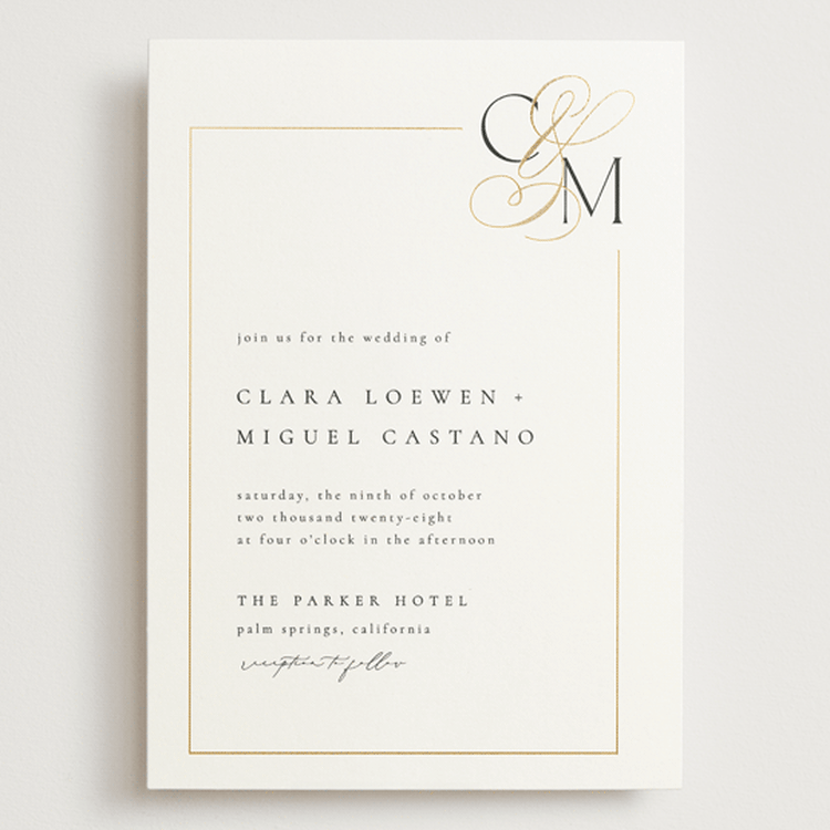 "Golden Ampersand" - Wedding Invitations in Silk by Kelly Schmidt - Front