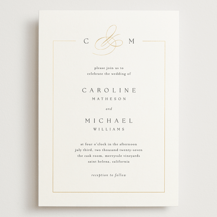 "Framed Monogram" - Wedding Invitations in Silk by Kelly Schmidt - Front