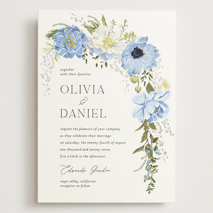 "Timeless Blooms" - Wedding Invitations in Azure by Susan Moyal - Front