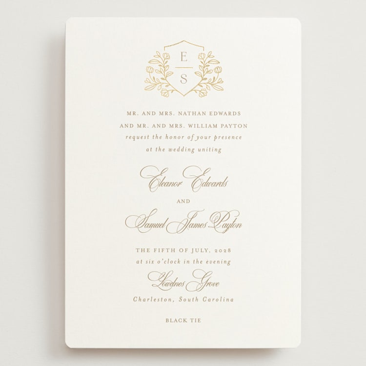 "Gold Crest" - Wedding Invitations in Ivory by Mansi Verma - Front