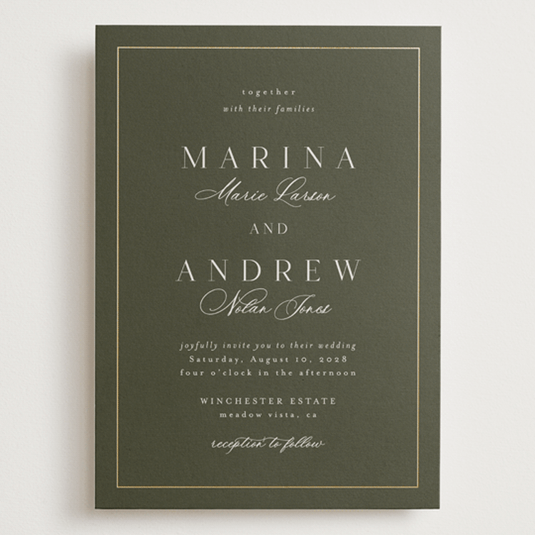 "Refined" - Wedding Invitations in Deep Olive by Nicole Walsh - Front