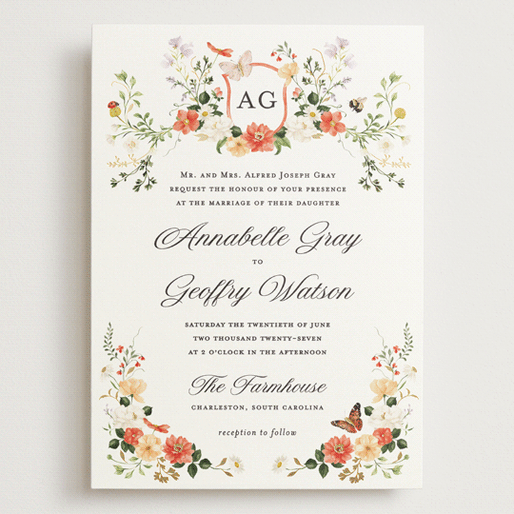 "Fleur" - Wedding Invitations in Verona Sunset by Sarah Knight - Front