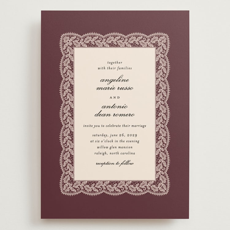 "Chantilly" - Wedding Invitations in Burgundy by Erica Krystek - Front