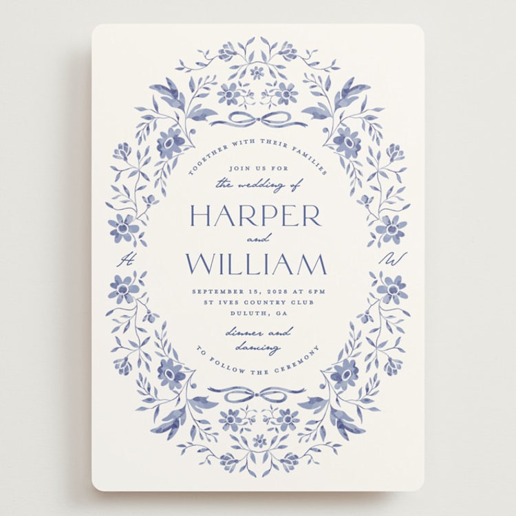 "Daisy Toile" - Wedding Invitations in Blue Willow by Susan Zinader - Front