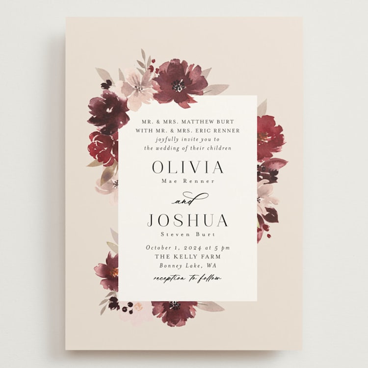 "Emyn" - Wedding Invitations in Burgundy by Itsy Belle Studio - Front