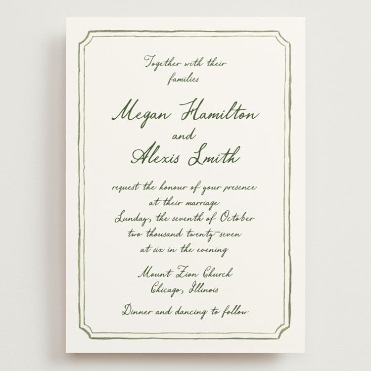 "Handwritten" - Wedding Invitations in Moss by Cass Loh - Front