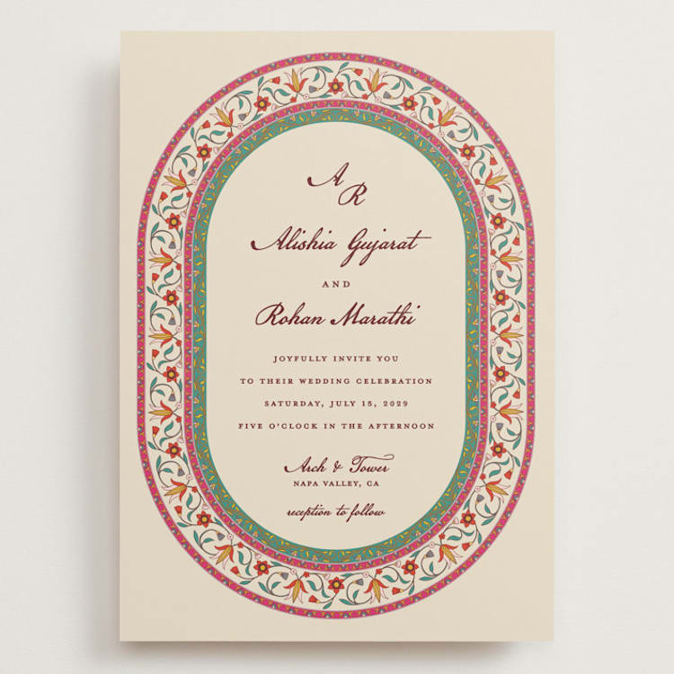 "Mughal Gardens" - Wedding Invitations in Ivory by Sherley Ferreira - Front