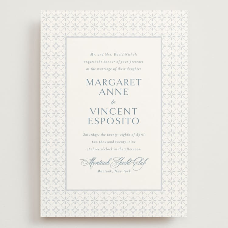 "Coastal Charm" - Wedding Invitations in Dusty Blue by Jennifer Postorino - Front