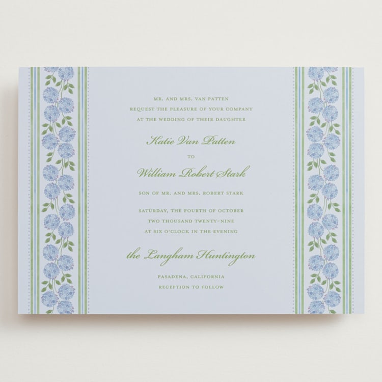 "Hydrangea Vines" - Wedding Invitations in Coastal by Madhvi Samimi - Front