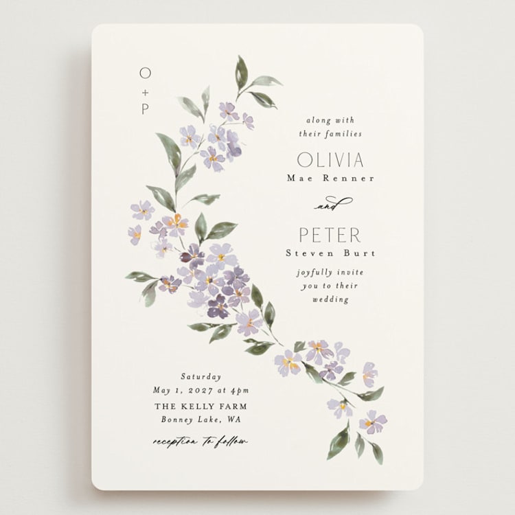"Sweeping Vine" - Wedding Invitations in Periwinkle by Itsy Belle Studio - Front