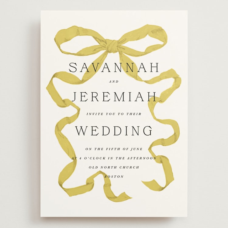 "Antique Ribbon" - Wedding Invitations in Citrine by Olivia Kanaley Inman - Front