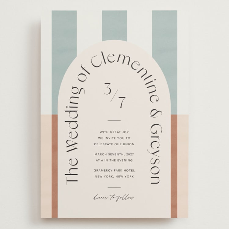 "Trois" - Wedding Invitations in Almond by Blustery August - Front