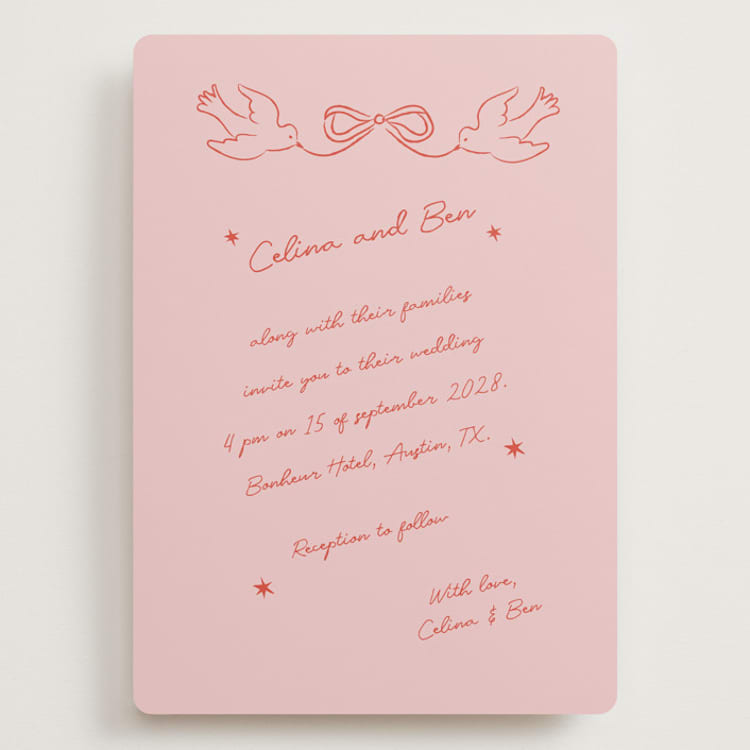 "The Bird Song" - Wedding Invitations in Peach by Helena Vitto - Front