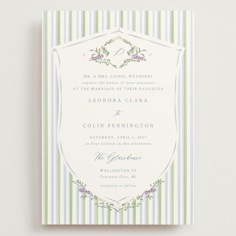 "Vintage Whimsy" - Wedding Invitations in Bluebell by Corinne Malesic - Front