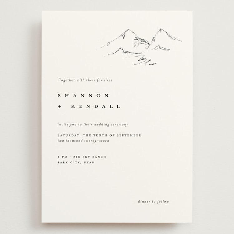 "Sketched Mountains" - Wedding Invitations in Snow by Mere Paper - Front