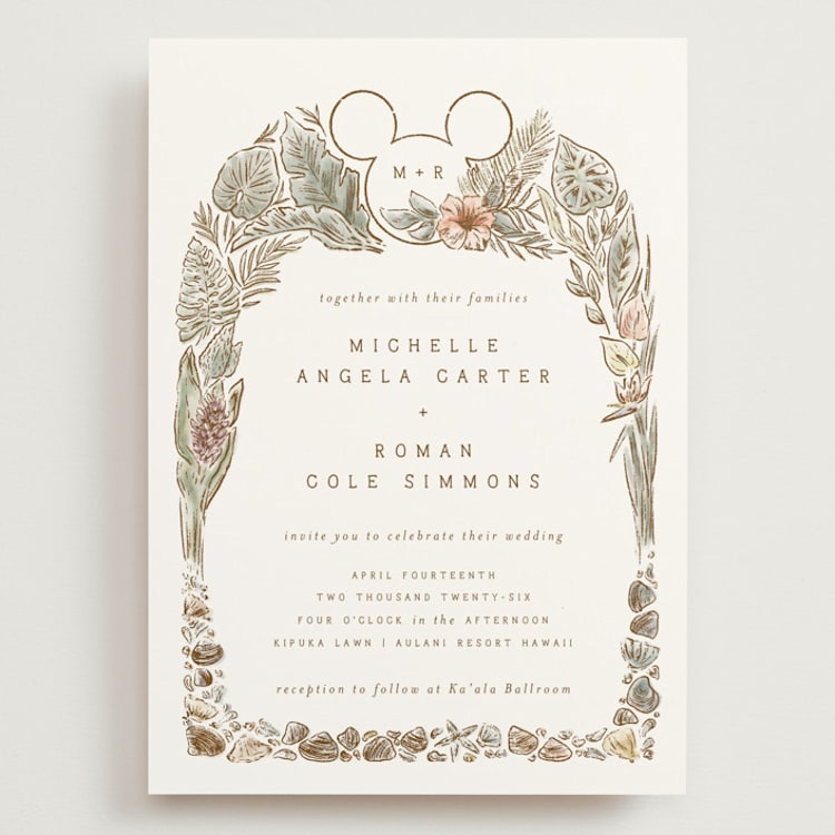 "Disney's Mickey Mouse Tropical Frame" - Wedding Invitations in Earth by Shiny Penny Studio - Front