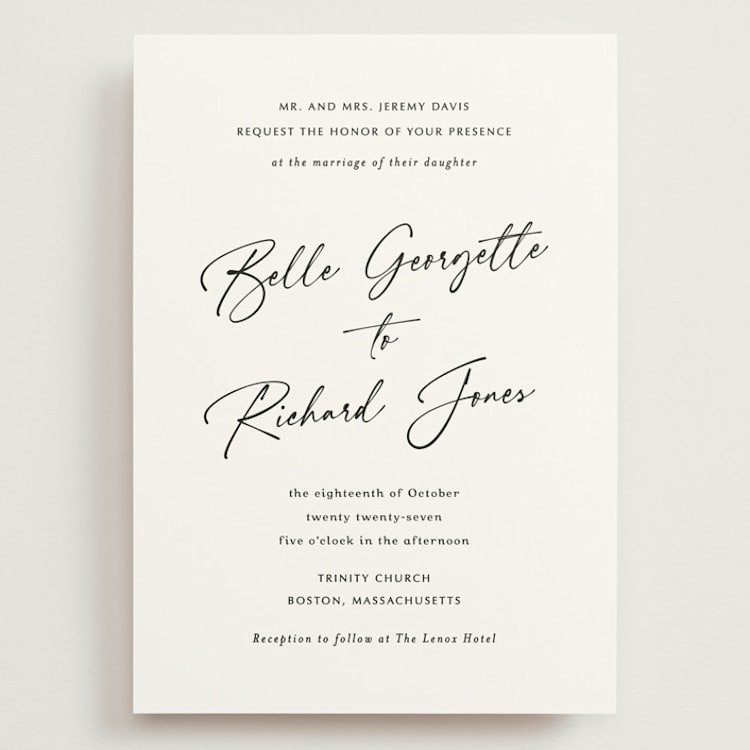 "Belle Romance" - Wedding Invitations in Onyx by Katherine Moynagh - Front