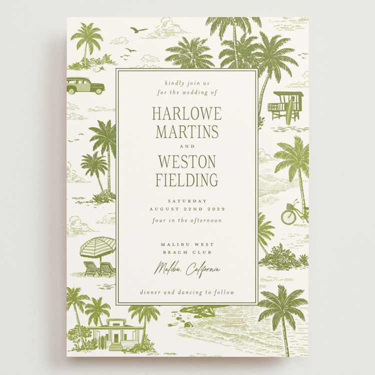 "BeachToile" - Wedding Invitations in Palm by Jenna Holcomb - Front