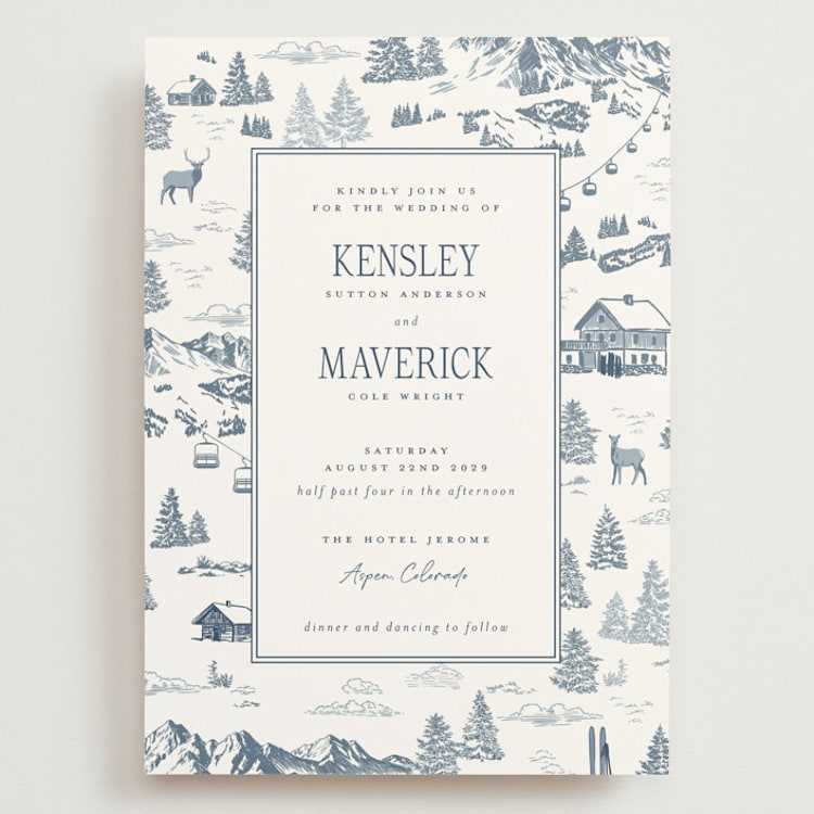 "Aspen Toile" - Wedding Invitations in Denim by Jenna Holcomb - Front