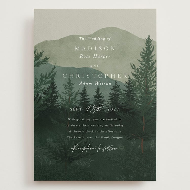 "The Forest" - Wedding Invitations in Jade by Elly - Front