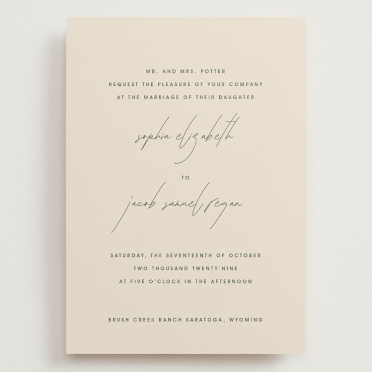 "True North" - Wedding Invitations in Olive You More by Design Lotus - Front