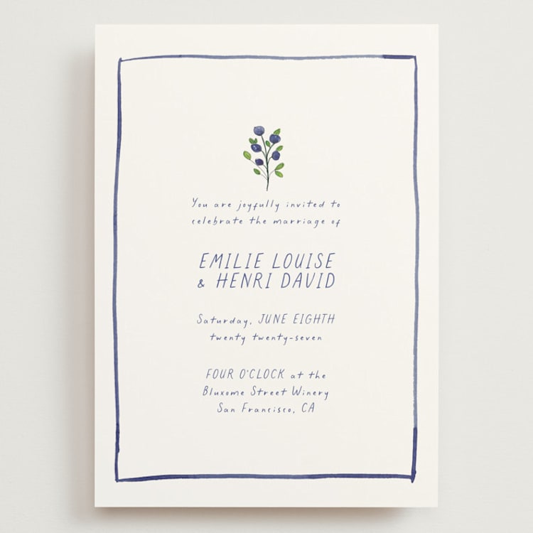 "Blue Bells" - Wedding Invitations in Cornflower by Mere Paper - Front