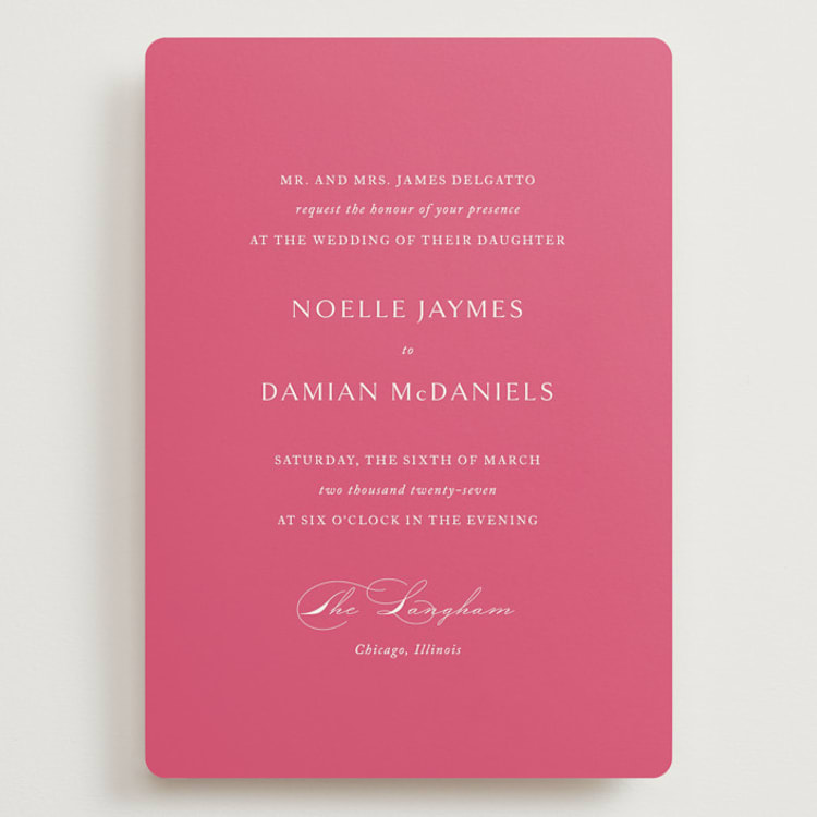 "Everlasting" - Wedding Invitations in Carnation by Jennifer Postorino - Front