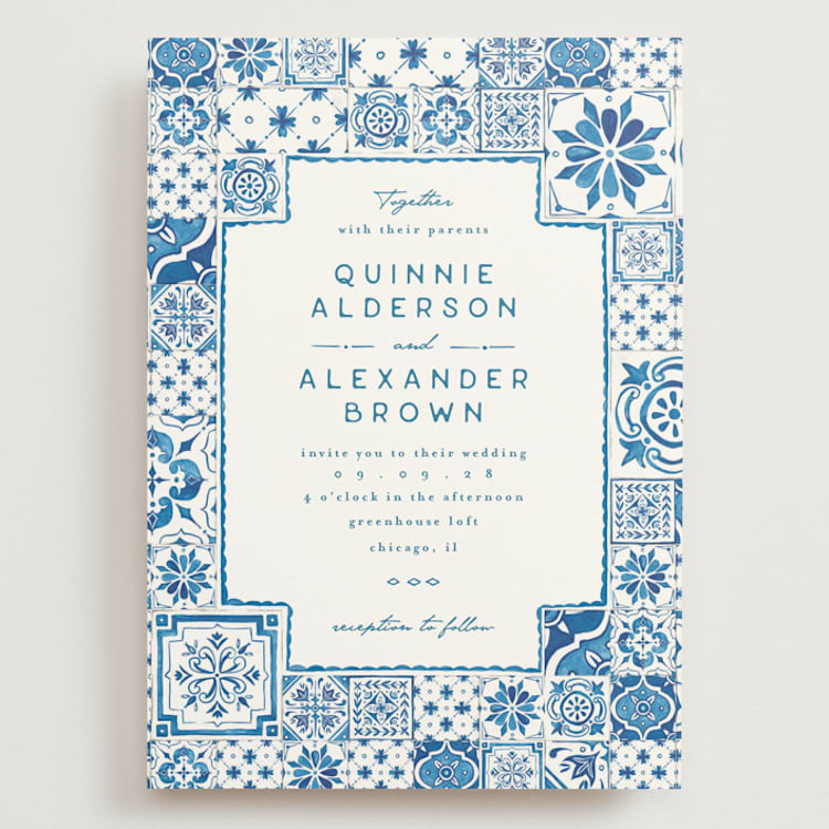 "watercolor tile" - Wedding Invitations in Navy by Anastasia Makarova - Front