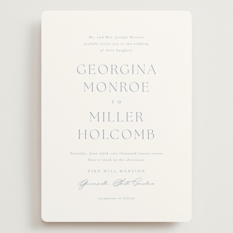 "Modern Air" - Wedding Invitations in Dusty Blue by Stacey Meacham - Front