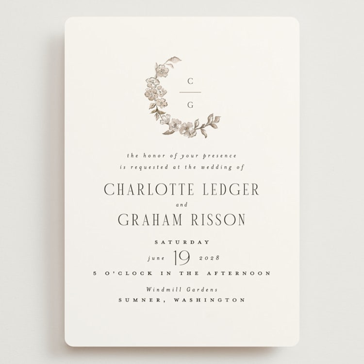 "Daphne" - Wedding Invitations in Sepia by Itsy Belle Studio - Front