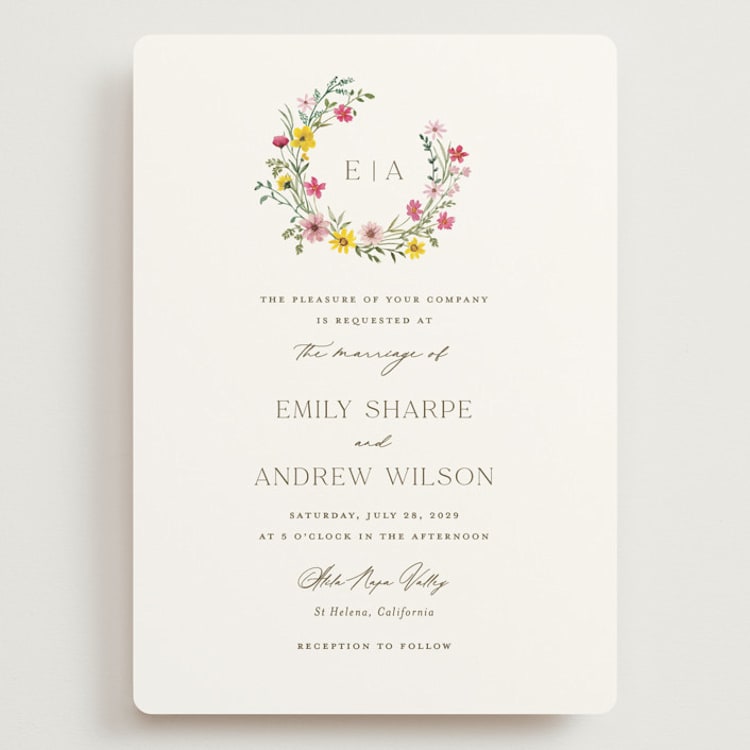 "Wildflower wreath" - Wedding Invitations in Peony by Yaling Hou Suzuki - Front