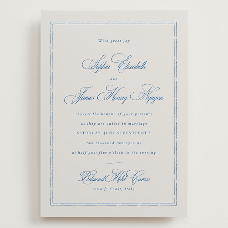 "Amalfi Blue" - Wedding Invitations in Blue Mist by Design Lotus - Front