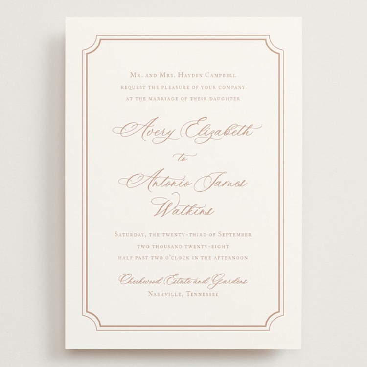 "Avery" - Wedding Invitations in Dusty Pink by Jennifer Postorino - Front