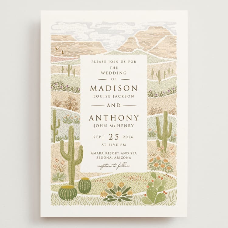 "Westward" - Wedding Invitations in Sandstone by Paper Sun Studio - Front