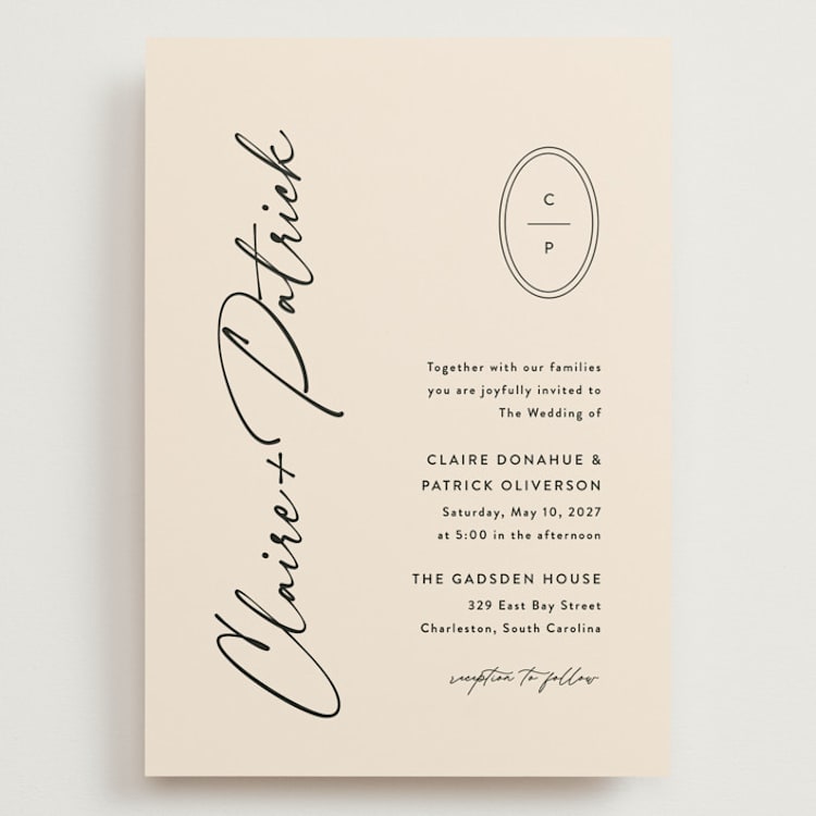 "Script and Monogram" - Wedding Invitations in Sand by Carolyn MacLaren - Front
