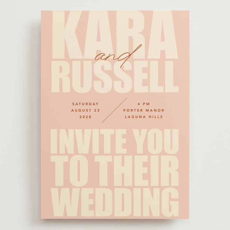 "Typographical Poster" - Wedding Invitations in Blush by Stacey Day - Front