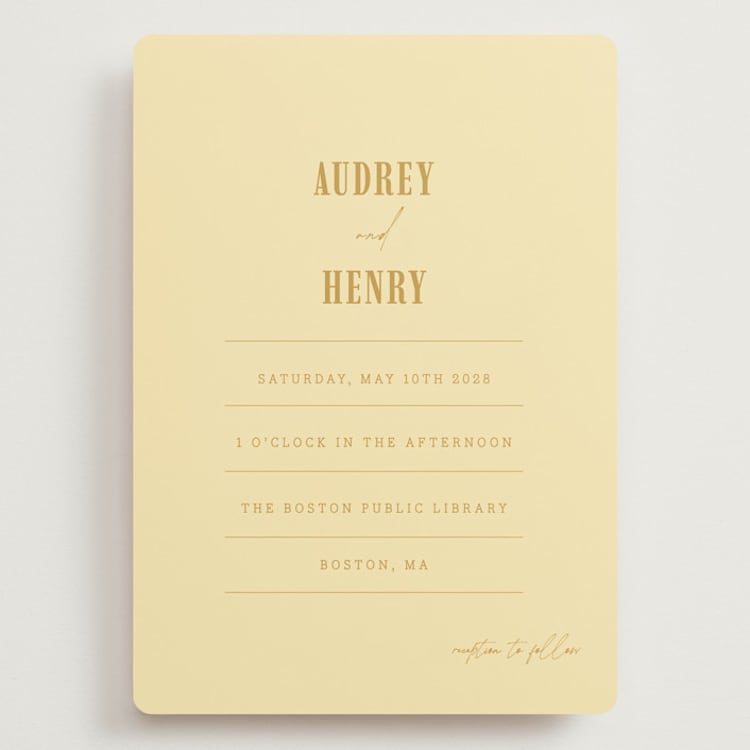 "Vintage Label" - Wedding Invitations in Butter by Nazia Hyder - Front