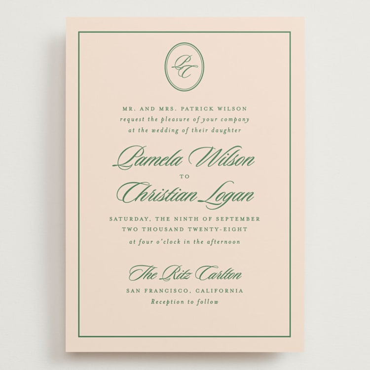 "Scripted" - Wedding Invitations in Emerald by Creo Study - Front