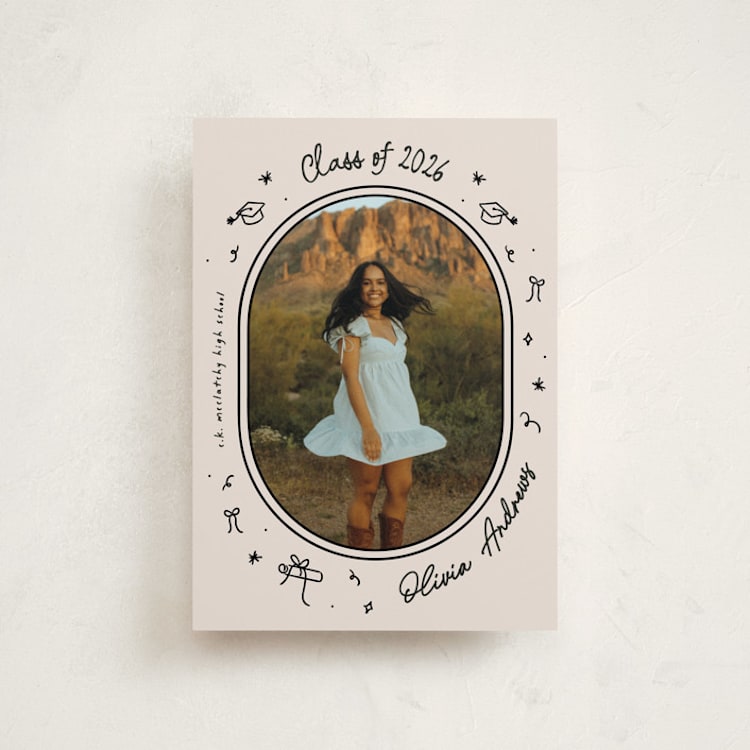 "Illustrated Grad" - Graduation Announcements in Onyx by Ashley Iwafuchi - Front