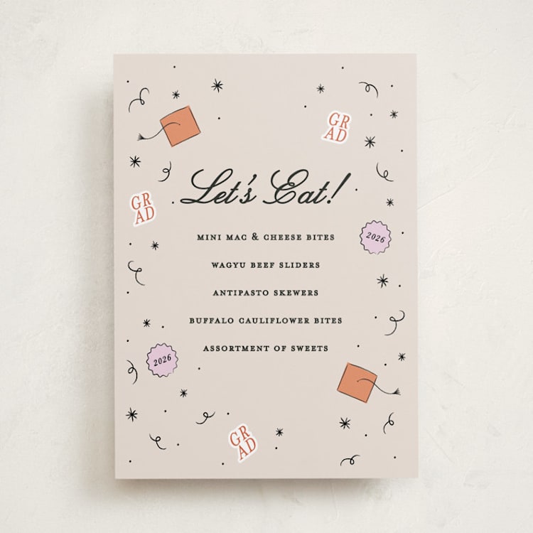 "Grad Vibes" - Graduation Menu Signs in Apricot by Ashley Iwafuchi - Front