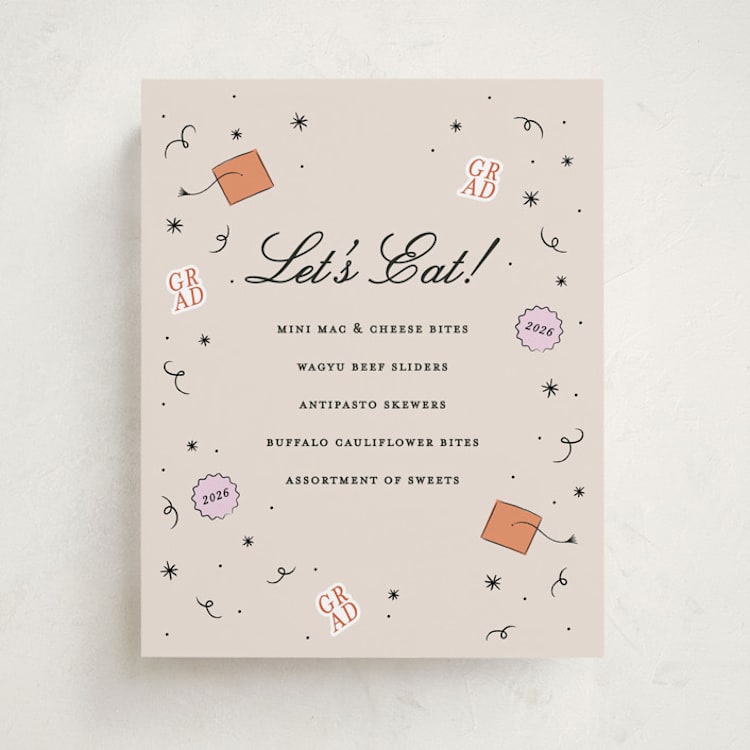 "Grad Vibes" - Graduation Menu Signs in Apricot by Ashley Iwafuchi - Front