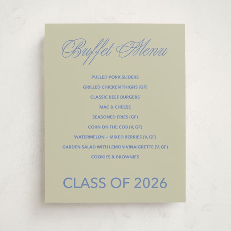 "New Style" - Graduation Menu Signs in Denim by Inkblot Design - Front