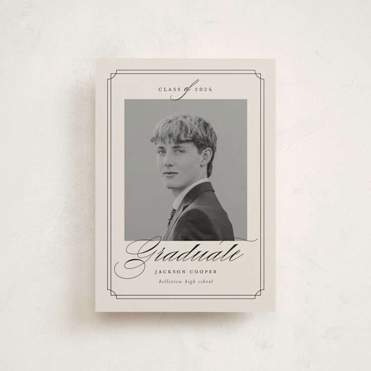 "Refined Grad" - Graduation Announcements in Taupe by Ashley Iwafuchi - Front