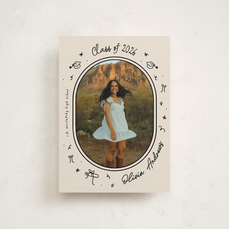 "Illustrated Grad" - Graduation Announcements in Onyx by Ashley Iwafuchi - Front