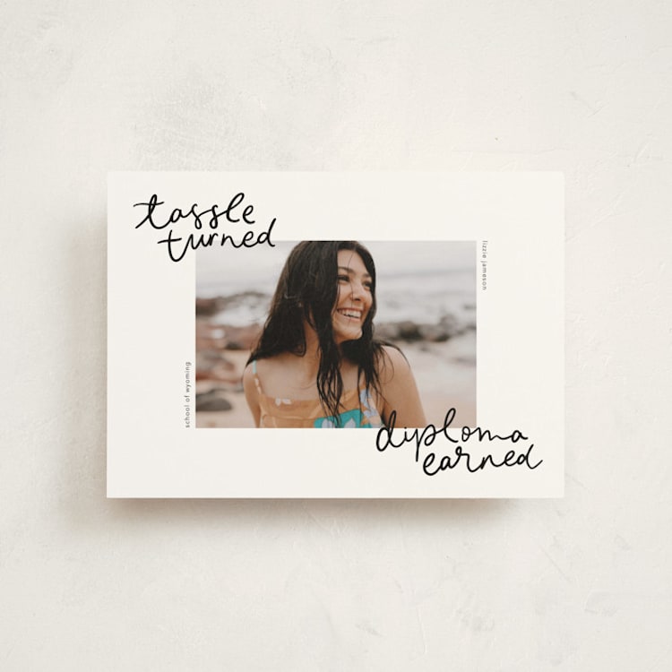 "Tassel turned, diploma earned" - Graduation Announcements in Noir by Abbigail Lim - Front